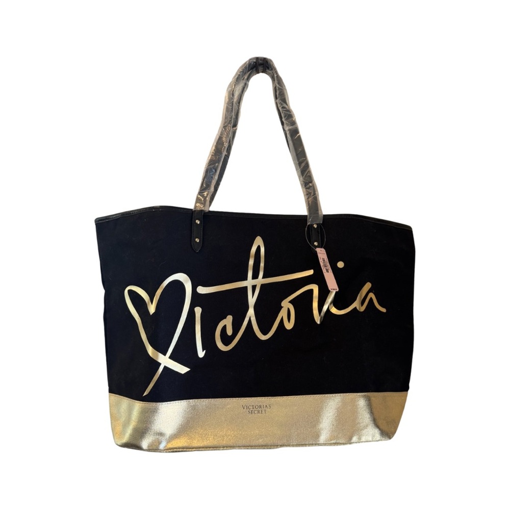 NWT Victoria's Secret Black Tote with Gold Accents